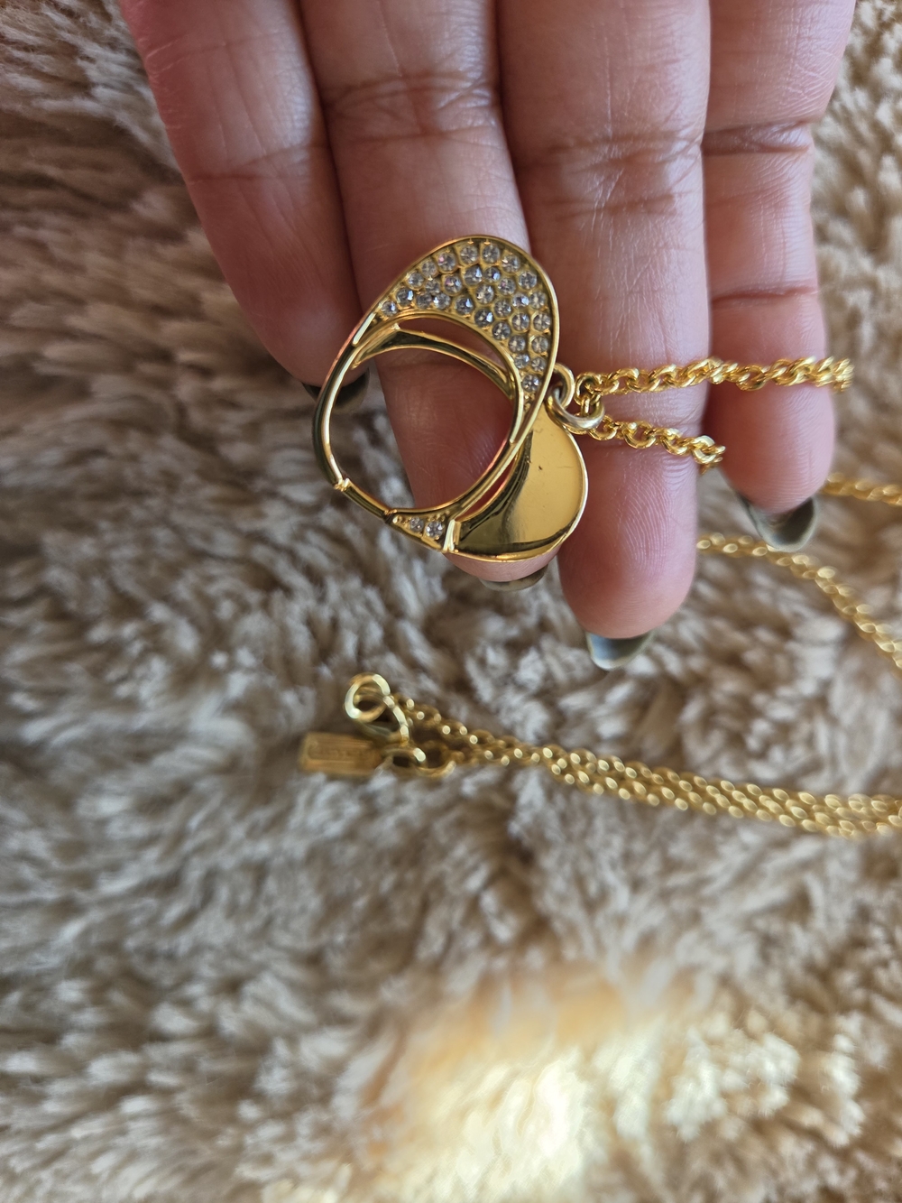 Authentic Coach Gold Tone Crystal Heart C Pendant Necklace 16 Inches